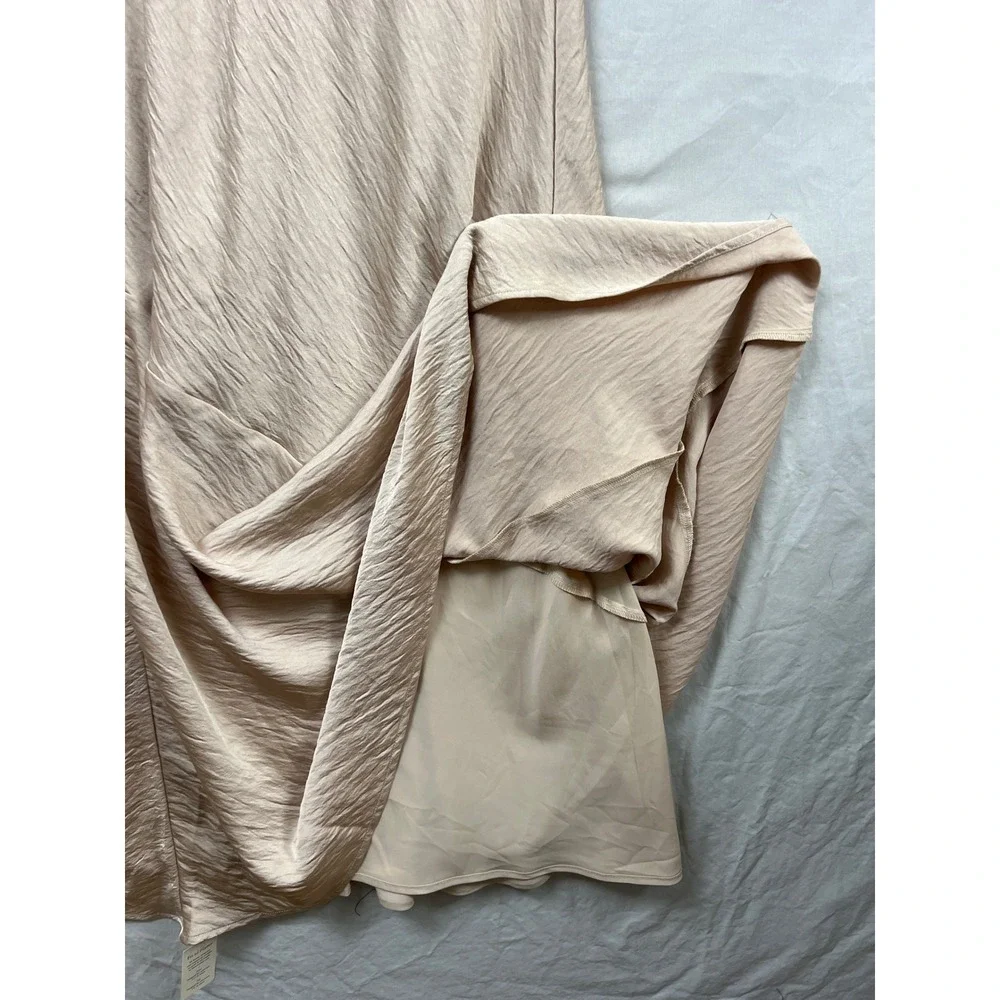 Abercrombie & Fitch Maxi Dress Women LP Champagne Crinkle Satin Asymmetric Lined